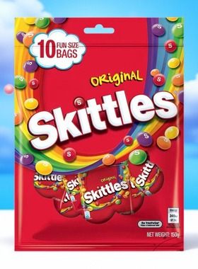 香港代购 进口港版Skittles彩虹糖原味果汁糖10小包独立包装150g
