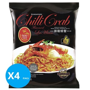 新加坡 百胜厨 - (四包装) 辣椒螃蟹风味拉麵 200克/包不加防腐剂