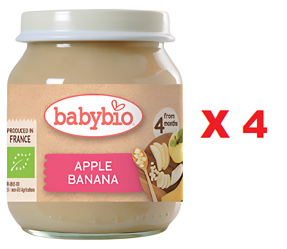 babybio 法国婴儿宝宝有机香蕉苹果130gX4营养健康果蔬蓉果蔬泥版