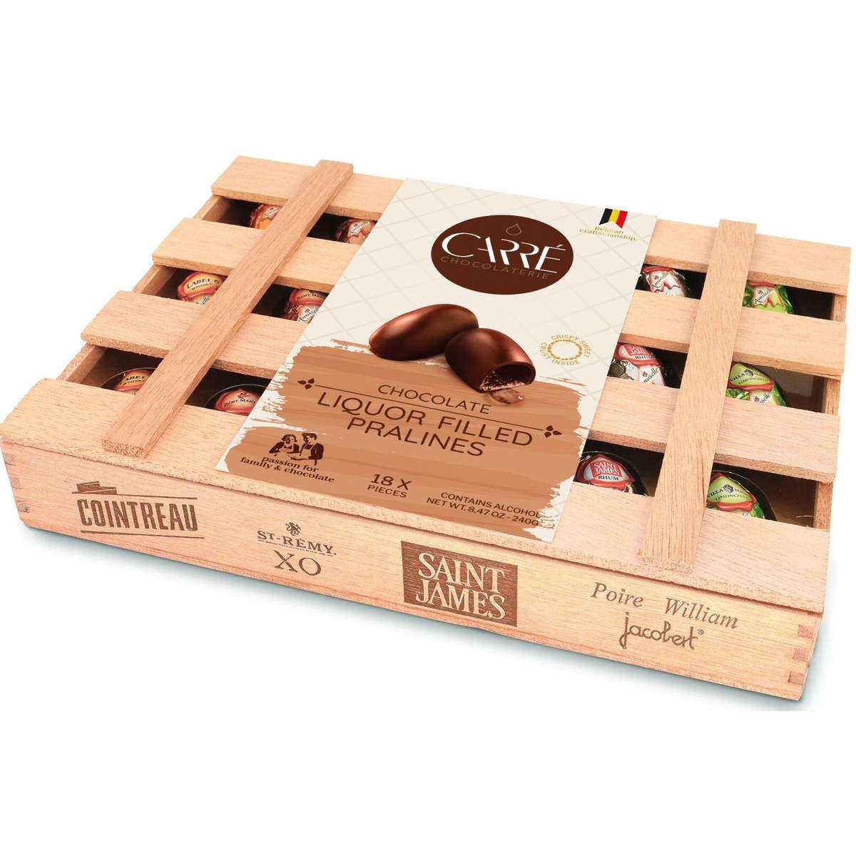 ChocolaterieCarre木盒酒心纯朱古力礼盒6种口味共18粒240克