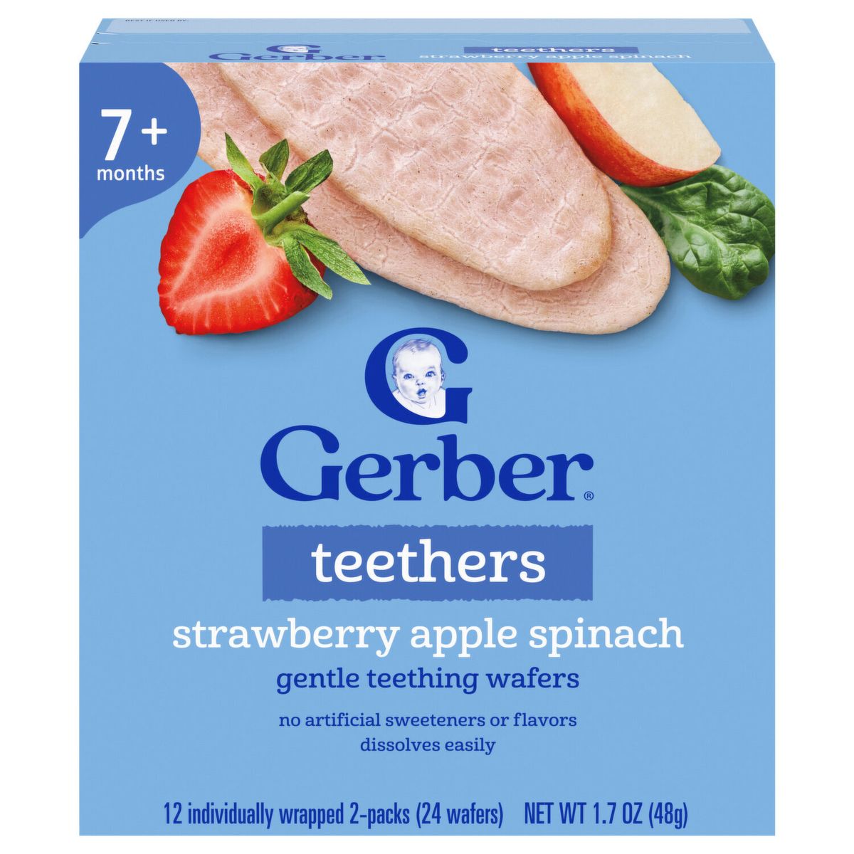 Gerber嘉宝 磨牙米饼草莓苹果菠菜味48g入口易溶易吞7个月+小零食
