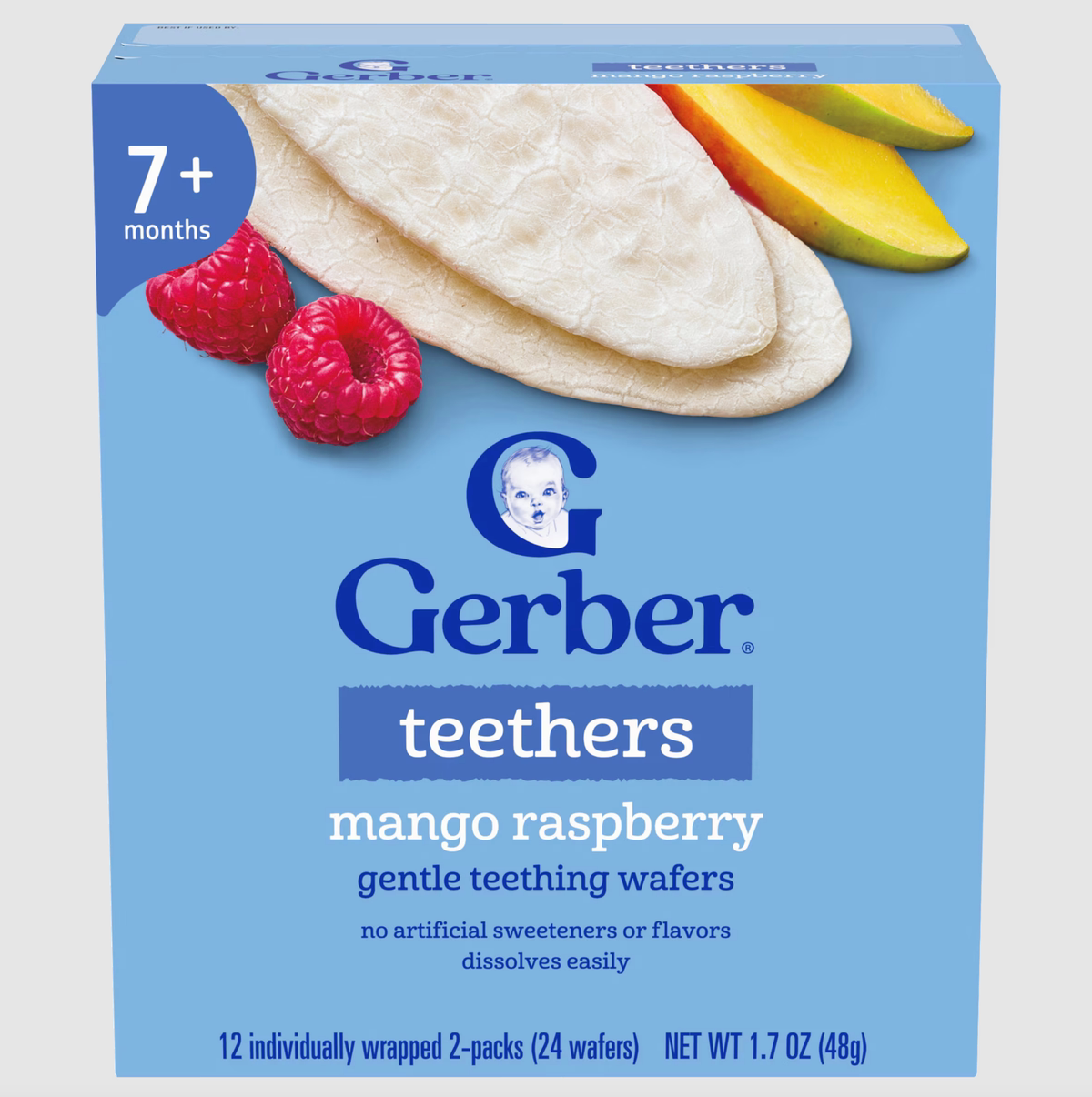 Gerber嘉宝 磨牙米饼芒果树莓味48g宝宝7个月+营养有机磨牙小零食
