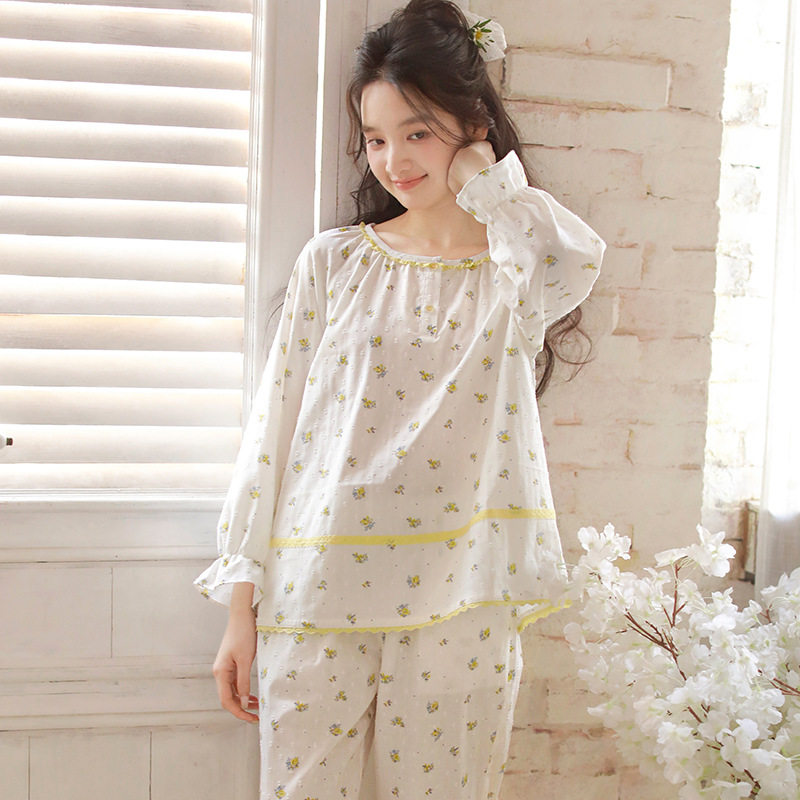 女款春夏薄款家居服纯棉纱布睡衣初高中学生女孩青年室内套装睡裙