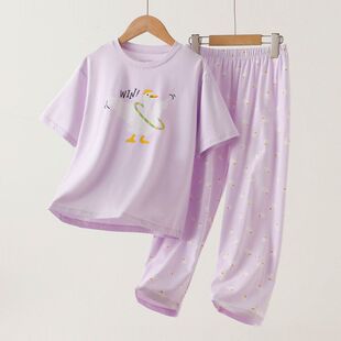 a类女童纯棉短袖长裤家居服儿童夏季薄款睡衣小女孩睡觉室内套装