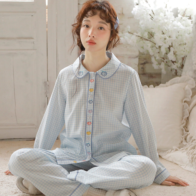 长袖薄款双层纱女睡衣，舒适透气