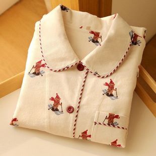 女款磨毛全棉睡衣春秋冬室内套装小翻领家居服青年女孩初高中学生