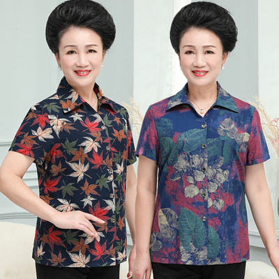 单排扣短袖棉绸衬衫中老年女装
