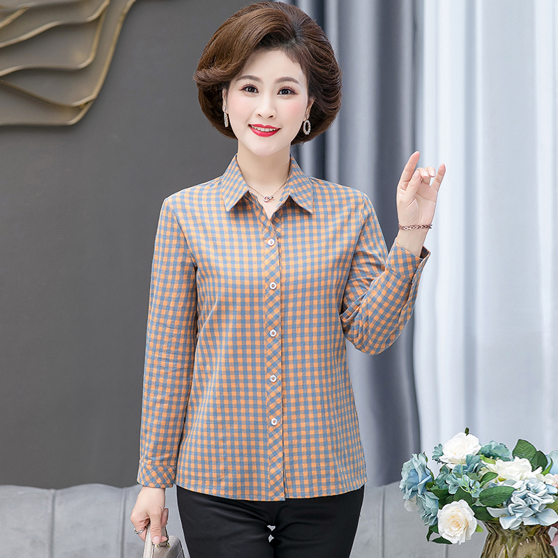 开衫长袖全棉翻领中老年妈妈衬衫
