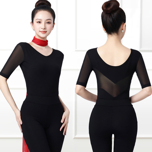 形体训练服装女长袖高端礼仪走秀模特导师服舞蹈网纱练功服套装
