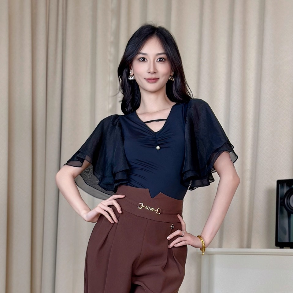 摩登舞25年新款秋季新款舞蹈练功服上衣双人舞练功服国标舞蹈w77