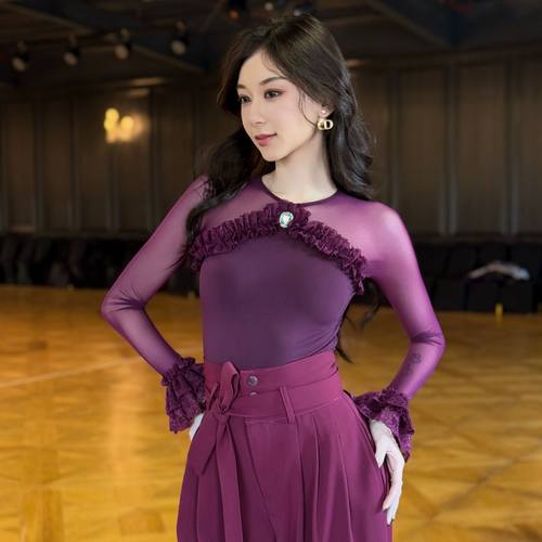 丹珍舞服摩登舞新品交谊舞双人舞广场舞国标练功服上衣春夏款M919