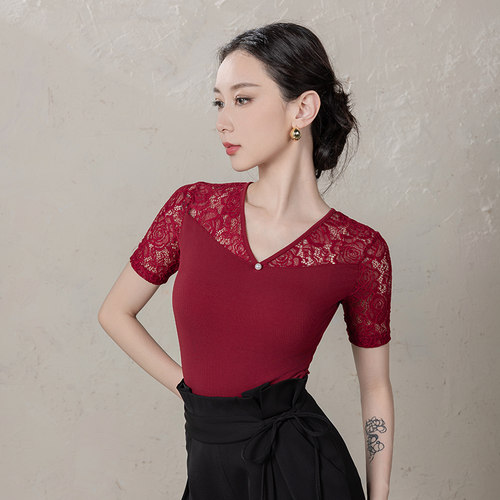 丹珍摩登舞蹈服女新款国标舞服成人上衣吉特巴交谊舞双人舞服M6-2