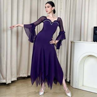 丹珍国标连衣裙25年新款 女交谊舞摩登表演舞跳舞网纱大摆裙M65