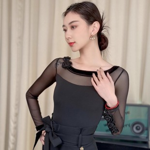 丹珍国标舞上衣新款 女交谊舞摩登上连体服表演舞练功衣舞衣M06