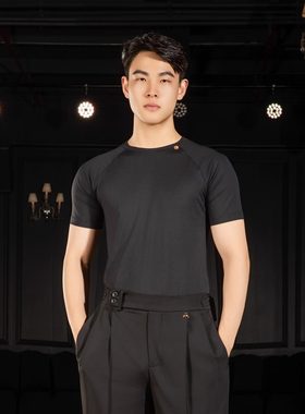男式圆领蹈运动上衣国标舞服摩登舞成人跳舞服装SN01