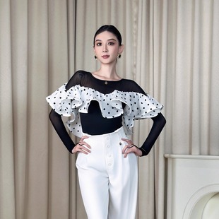 丹珍摩登舞25年新款 秋冬舞蹈练功服广场舞上衣雪纺显瘦国标舞S7