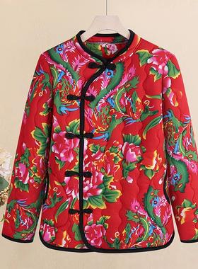 妈妈装秋冬薄款花棉袄女装轻便小棉衣妈妈新款时尚东北花棉服外套