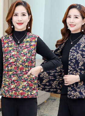 加绒加厚中年女装短款坎肩内穿搭背心中老年妈妈秋冬季保暖棉马甲