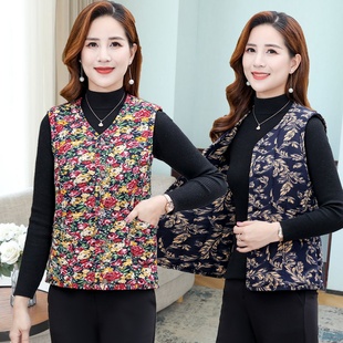 保暖棉马甲 坎肩内穿搭背心中老年妈妈秋冬季 加绒加厚中年女装 短款