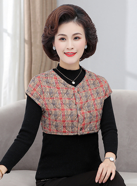中老年女装防寒保暖坎肩妈妈冬装驼绒棉护肩膀短款小棉衣内胆马甲