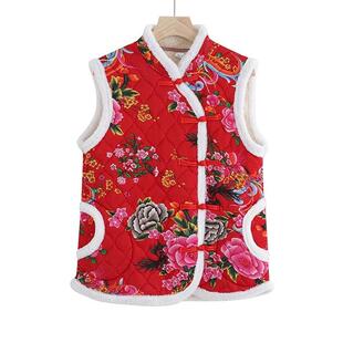 棉袄花袄演出服女马甲复古保暖网红爆款花棉袄中式小袄坎肩花背心