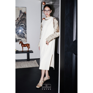 针织圆领无袖 简约优雅 双开叉连衣裙 东方美学 TUYUE涂月