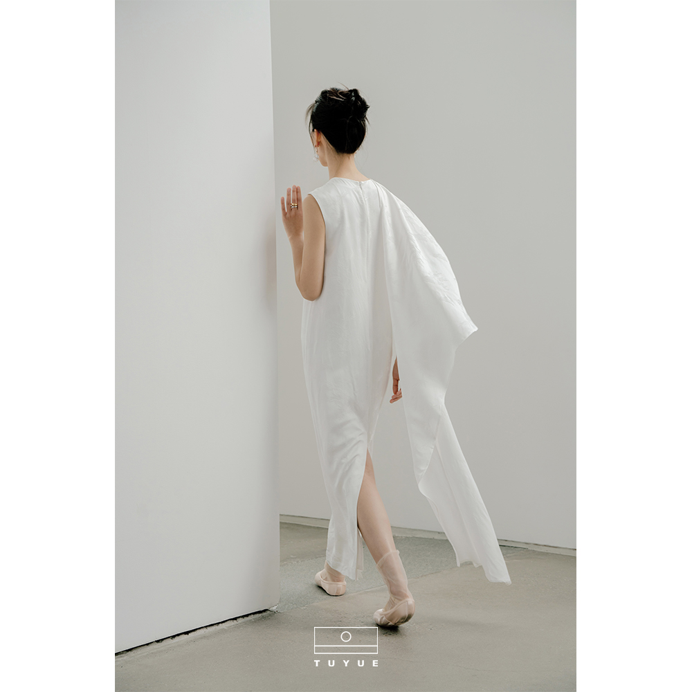 涂月原创设计H型缎面礼服连衣裙