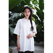 TUYUE涂月 白色纯棉廓形月亮T恤 刺绣 东方美学 松弛感