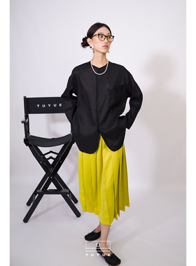 TUYUE涂月 时装周同款 黄色松紧腰百褶 日常休闲半身裙