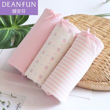 3条蝶安芬内裤女透气纯棉甜美印花条纹中腰包臀女士平角裤头4880