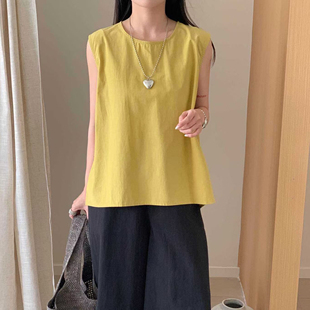 法式轻熟风无袖背心女夏季宽松显瘦遮肉百搭上衣背后纽扣系带衬衣