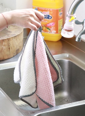 精品木屋可挂式珊瑚绒擦手巾抹布厨房毛巾洗碗布百洁布清洁强吸水