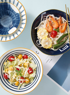 TGKW日式 复古家用 新骨瓷釉下彩  拉面碗 水果沙拉汤面碗 斗笠碗