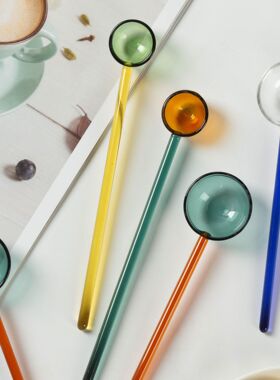 创意牛奶甜品勺彩色透明耐高温玻璃汤勺可爱长柄咖啡搅拌勺汤匙