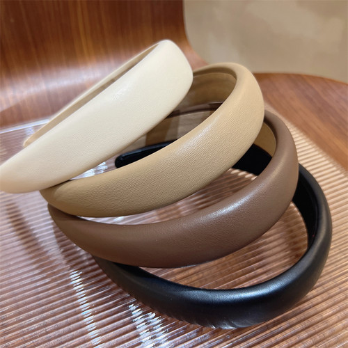 发箍pu皮复古法式奶茶色系头箍