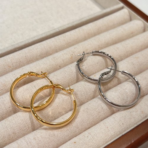 复古时髦老钱风大素圈合金耳环