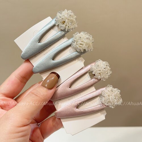 韩系缎面珍珠水晶花朵BB夹发夹