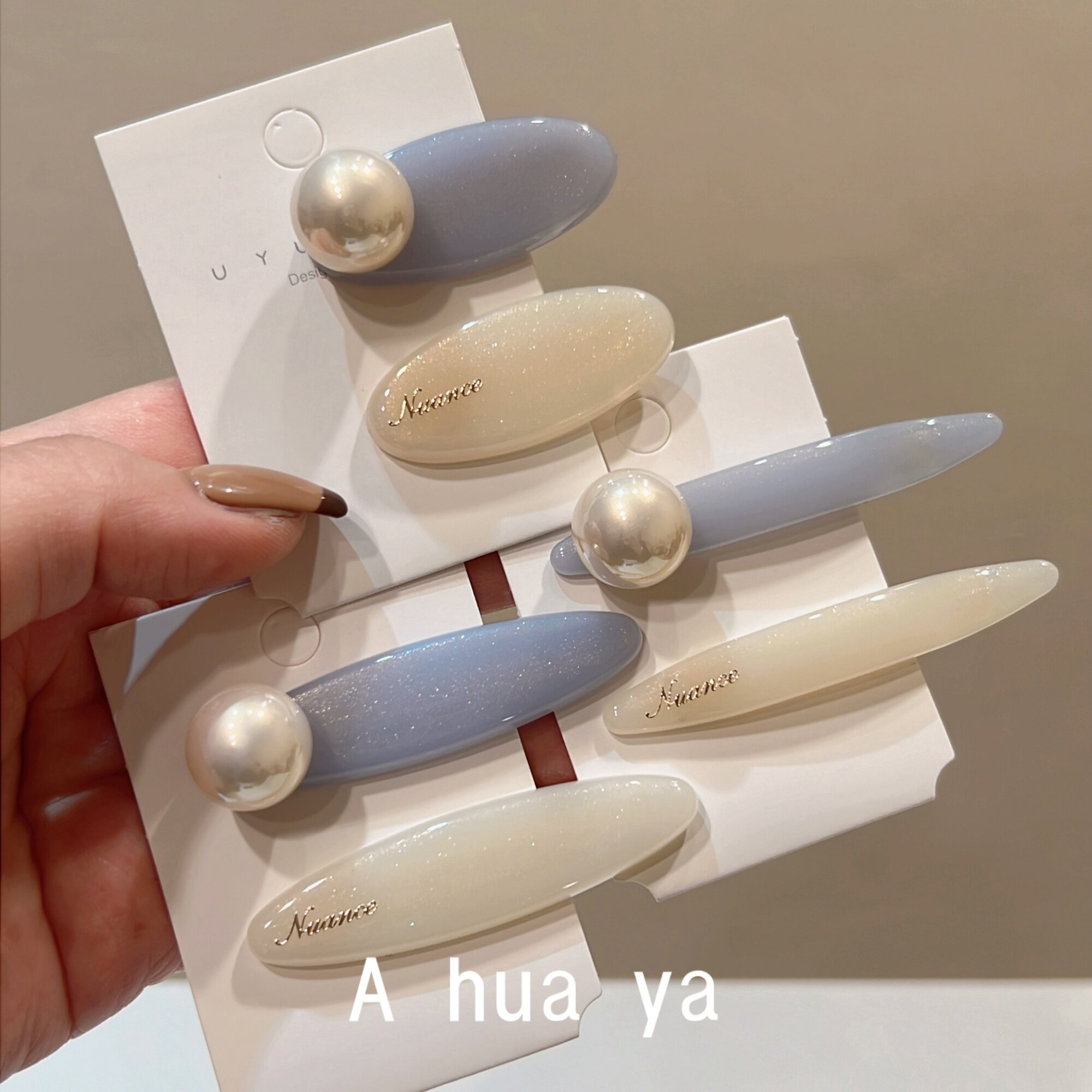 夏季新款珠光闪粉蓝白色组合对夹韩版时尚百搭少女发夹鸭嘴夹边夹