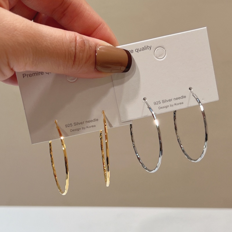 时髦复古港风大号圆形耳环耳圈韩版个性甜酷闪亮金属金色银色耳钉