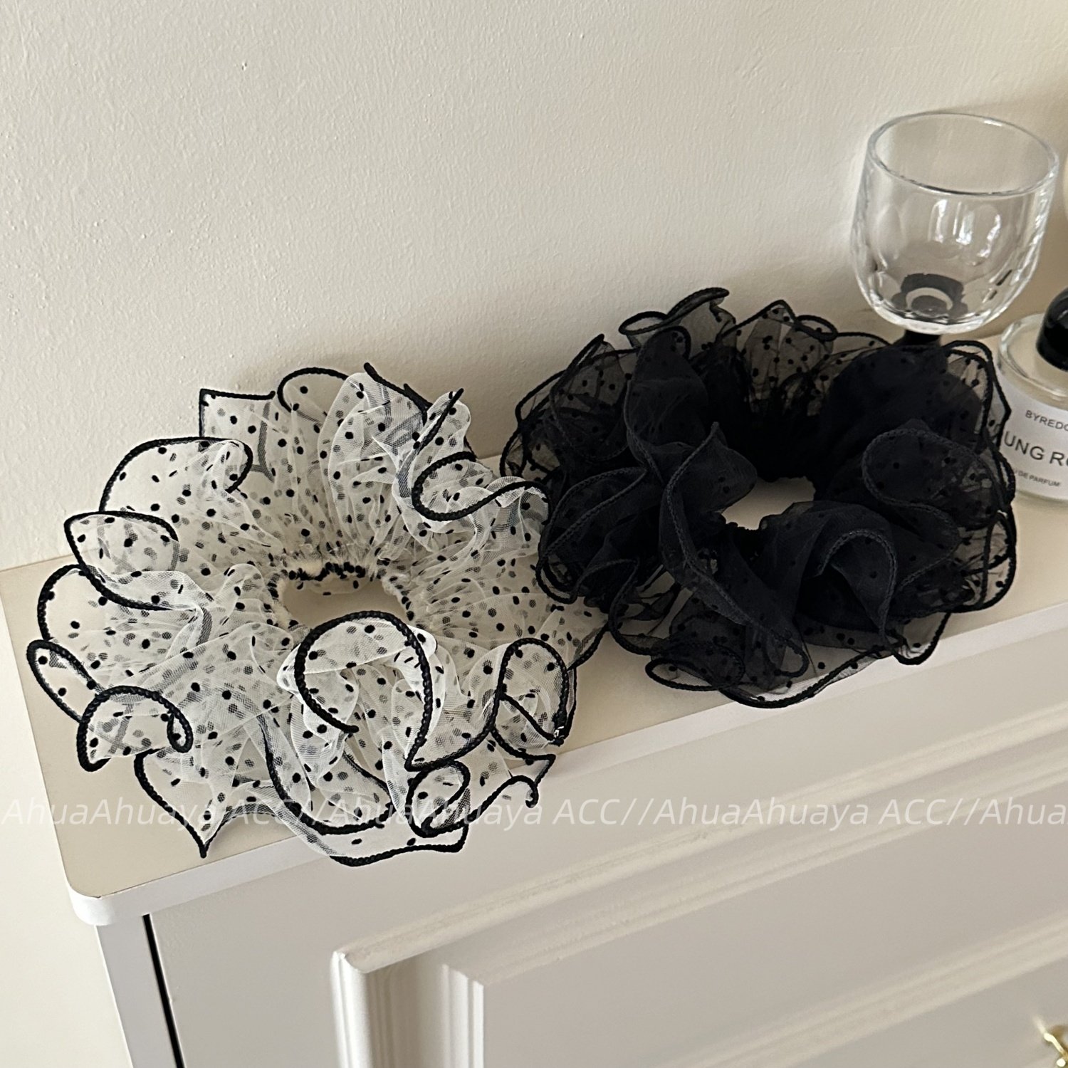 韩系甜美波点黑白网纱木耳边大号大肠圈发圈超仙芭蕾风丸子头绳,饰品/流行首饰/时尚饰品新,发饰,淘宝优惠券,粉丝福利购,淘宝优惠卷