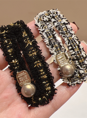 春夏粗呢黑白小香风灰色珍珠发夹精致时尚简约百搭BB夹边夹发卡女