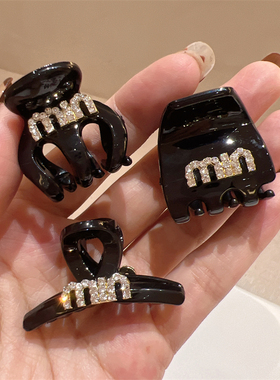 韩国东大门水钻m字母黑色小抓夹高级感高颅顶时尚网红刘海发夹女