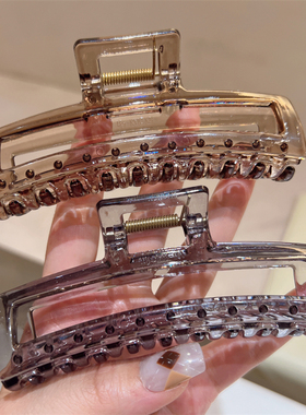 纯色高级感光版长方形大号抓夹基础款灰色茶咖色气质款盘发鲨鱼夹