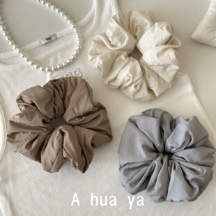 甜酷丸子头绳 个性 时尚 休闲纯色灰蓝色米白色大肠圈发圈充薄棉韩版