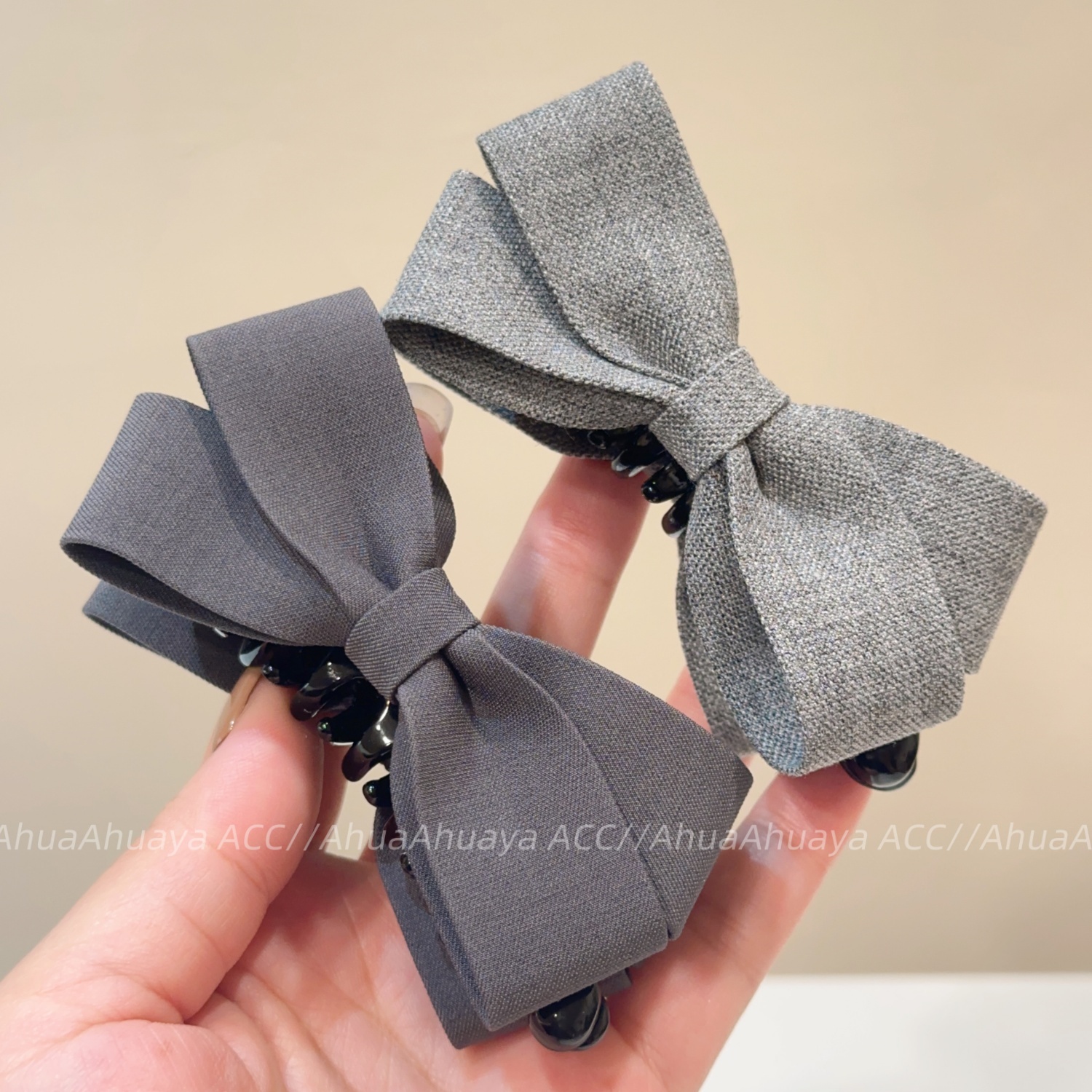 韩系秋冬西装料灰色蝴蝶结香蕉夹