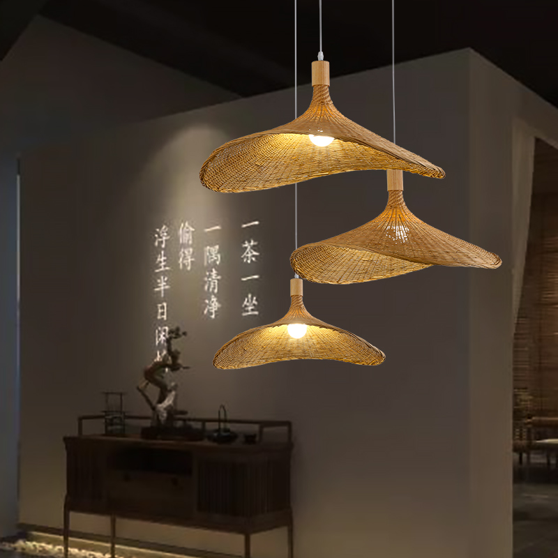 竹编帽子吊灯东南亚民宿餐厅卧室