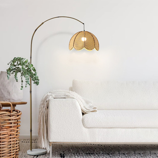 钓鱼灯落地灯茶室中古侘寂风创意个性仿竹竿竹编客厅沙发立式灯具