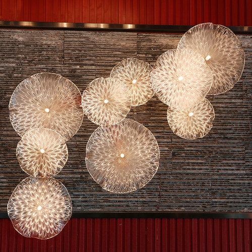 禅意风玻璃荷叶餐厅收银台壁灯