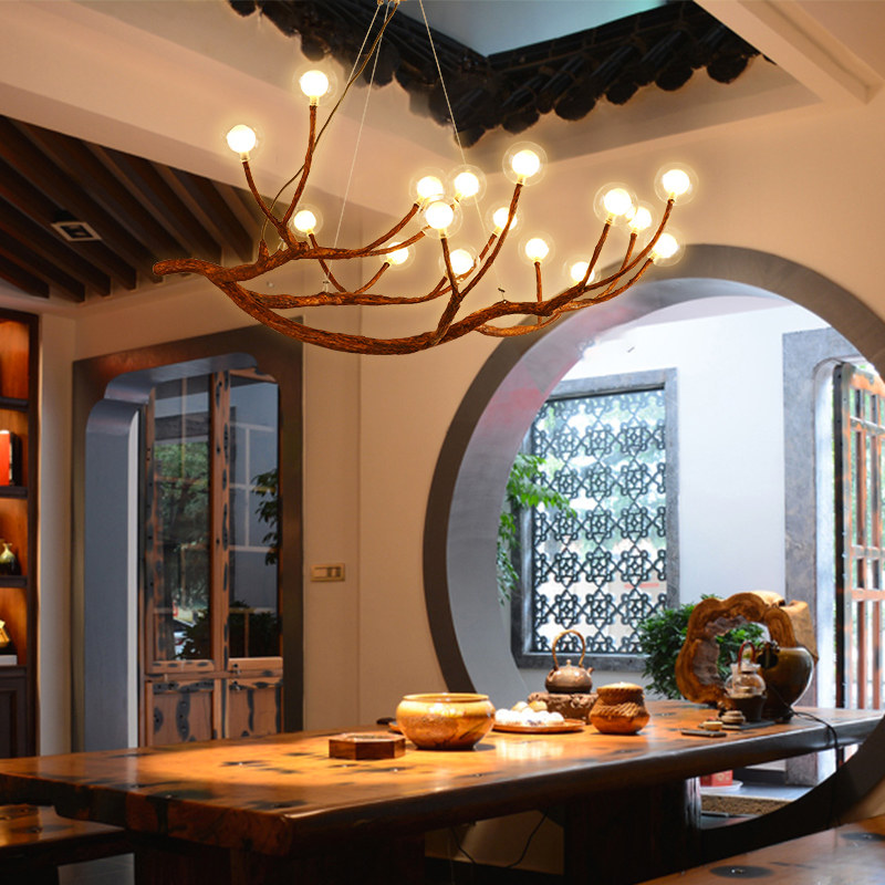 禅意树枝装饰吊灯新中式客厅餐厅民宿茶室灯创意个性复古店铺灯具
