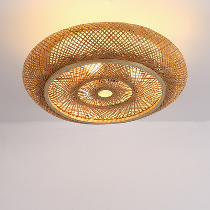 竹编LED吸顶灯日式卧室房间榻榻米阳台灯新中式酒店民宿禅意灯具